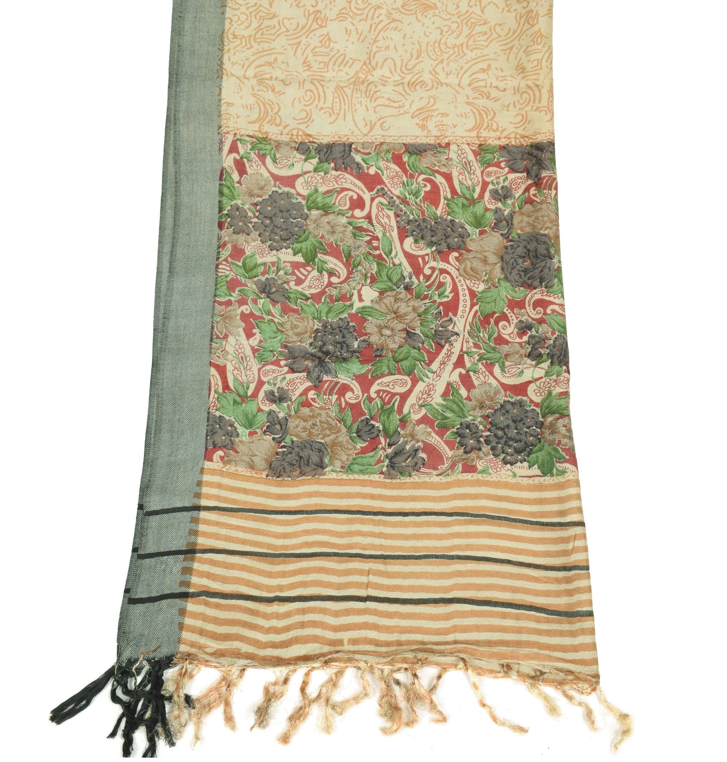 Sushila Vintage Cream Woven Dupatta Pure Woolen Printed Soft Wrap Long Stole
