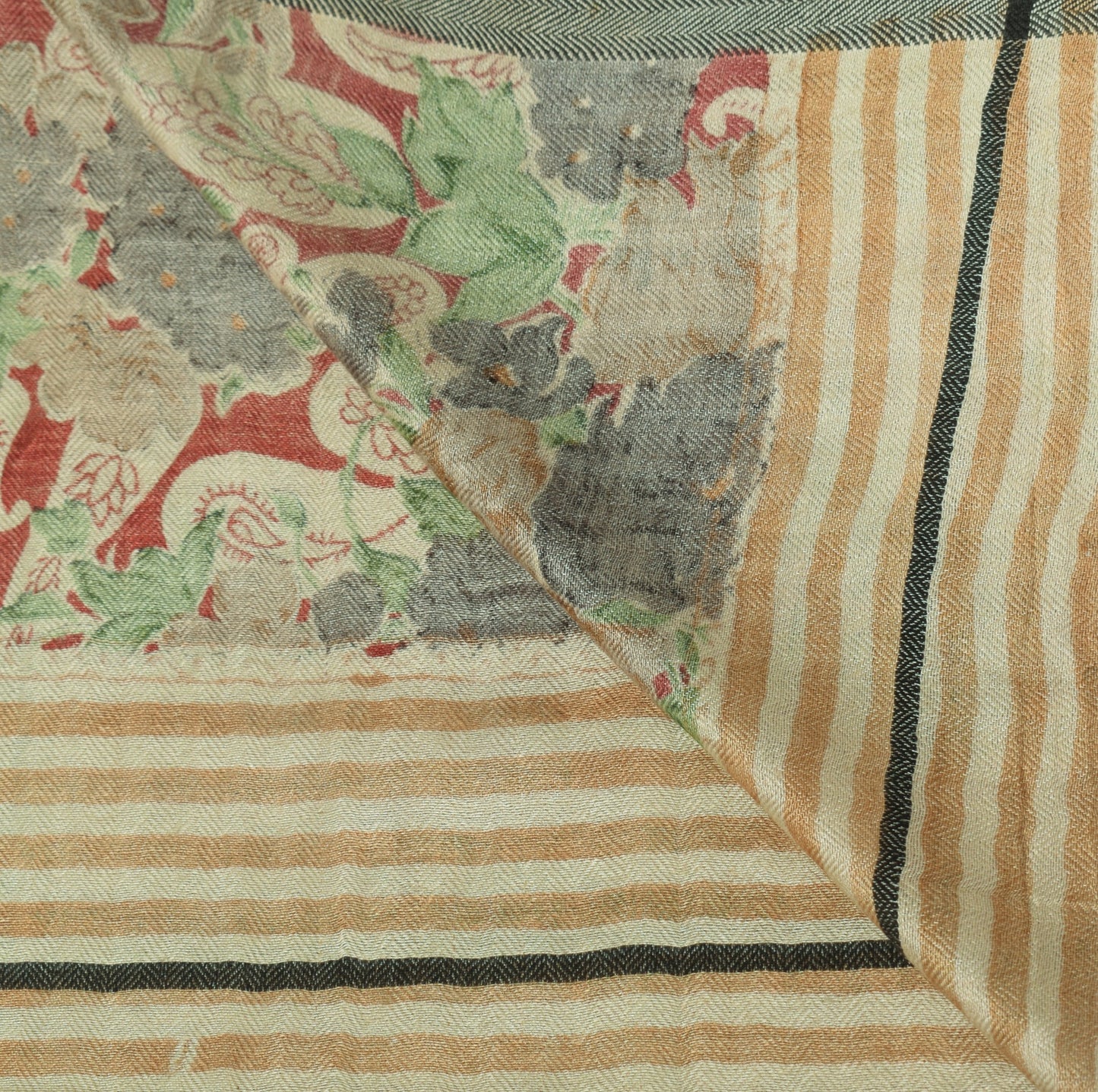 Sushila Vintage Cream Woven Dupatta Pure Woolen Printed Soft Wrap Long Stole