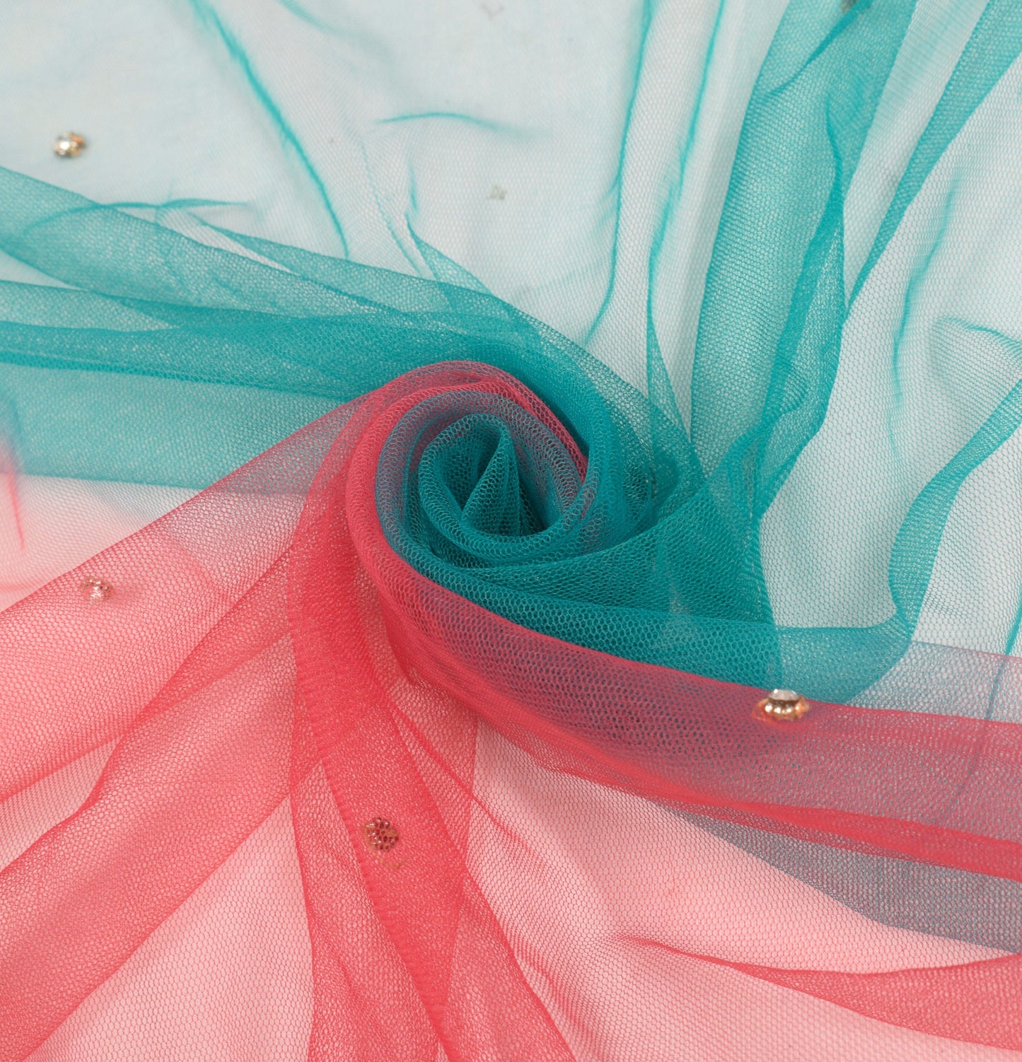 Sushila Vintage Teal Blue Pink Dupatta Net Mesh Hand Beaded Wedding Long Stole