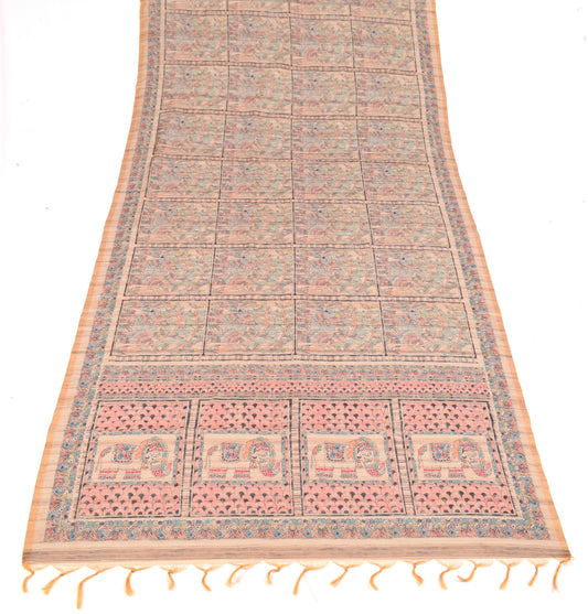 Sushila Vintage Madhubani Printed Dupatta Brown Art Silk Handmade Long Stole