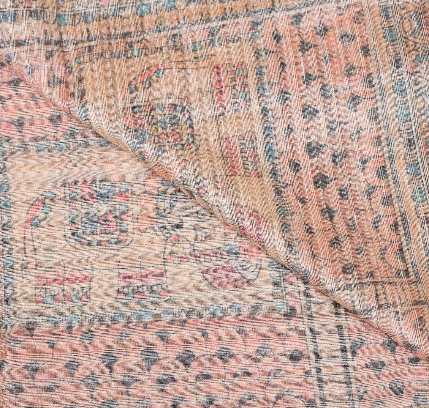 Sushila Vintage Madhubani Printed Dupatta Brown Art Silk Handmade Long Stole