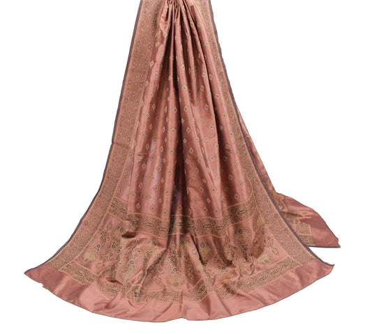 Sushila Vintage Brown Art Silk Dupatta Woven Floral Indian Long Stole Scarves