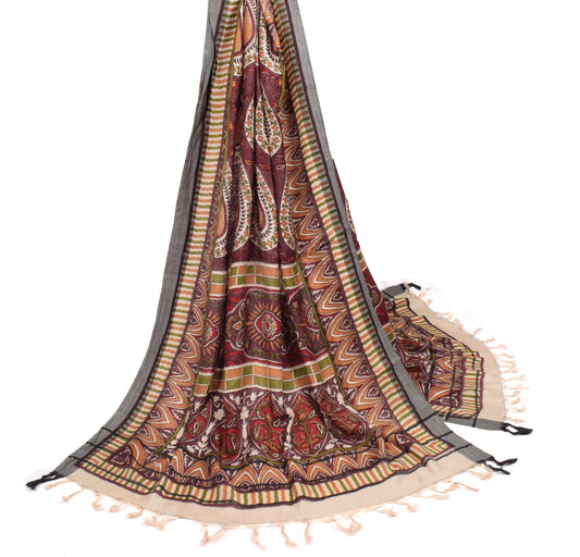 Sushila Vintage Pure Woolen Dupatta Dark Mauve Printed & Woven Soft Long Stole