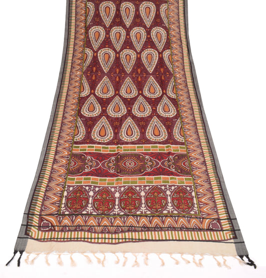 Sushila Vintage Pure Woolen Dupatta Dark Mauve Printed & Woven Soft Long Stole