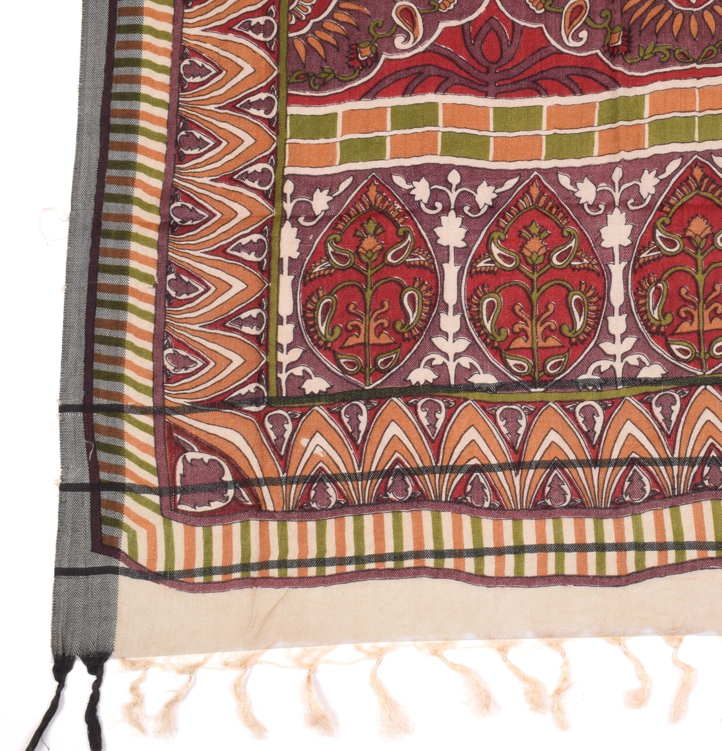 Sushila Vintage Pure Woolen Dupatta Dark Mauve Printed & Woven Soft Long Stole