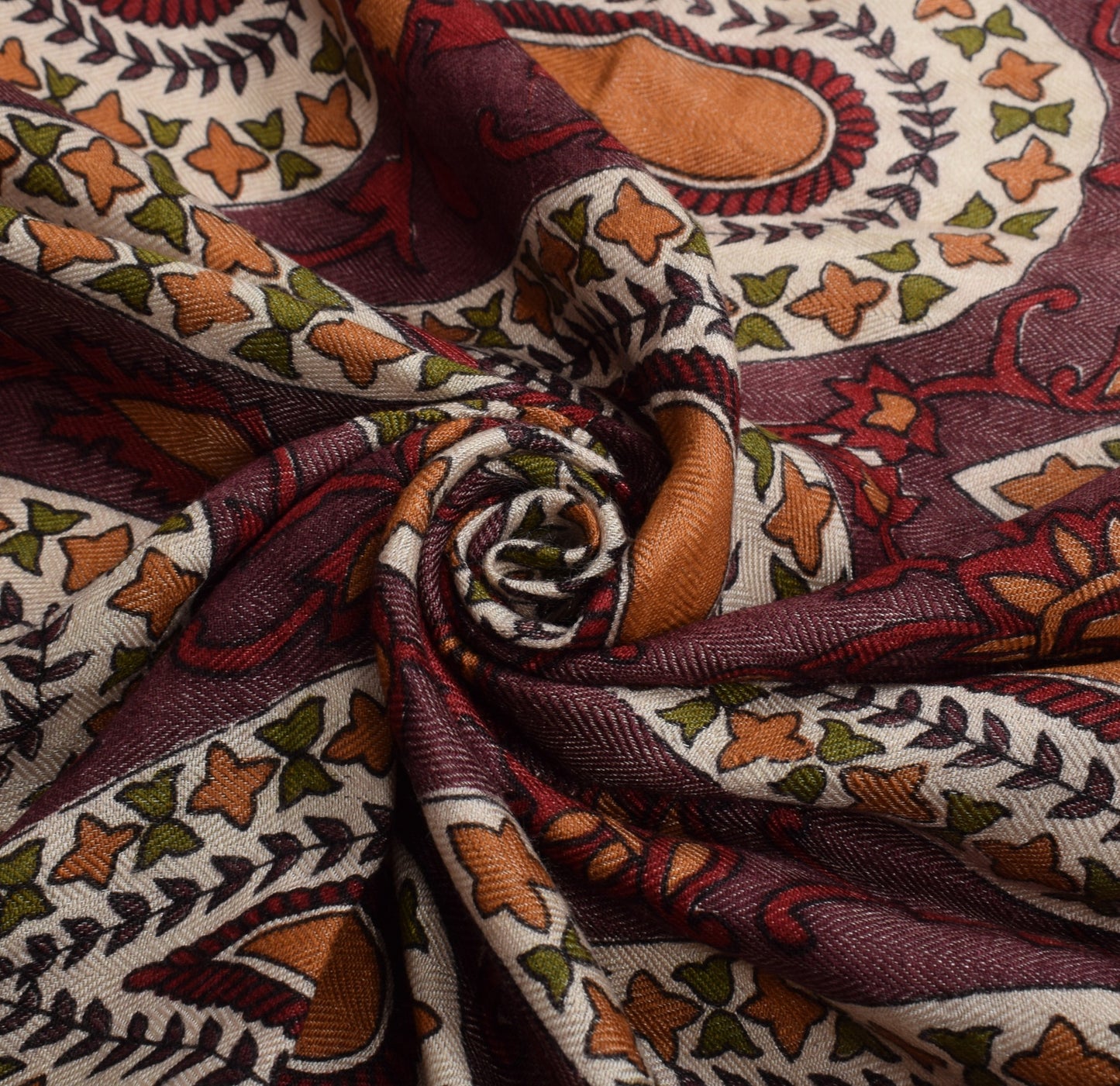 Sushila Vintage Pure Woolen Dupatta Dark Mauve Printed & Woven Soft Long Stole