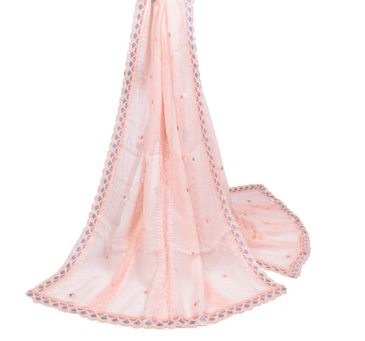 Sushila Vintage Pink Cutwork Dupatta Embroidered Designer Pure Silk Long Stole