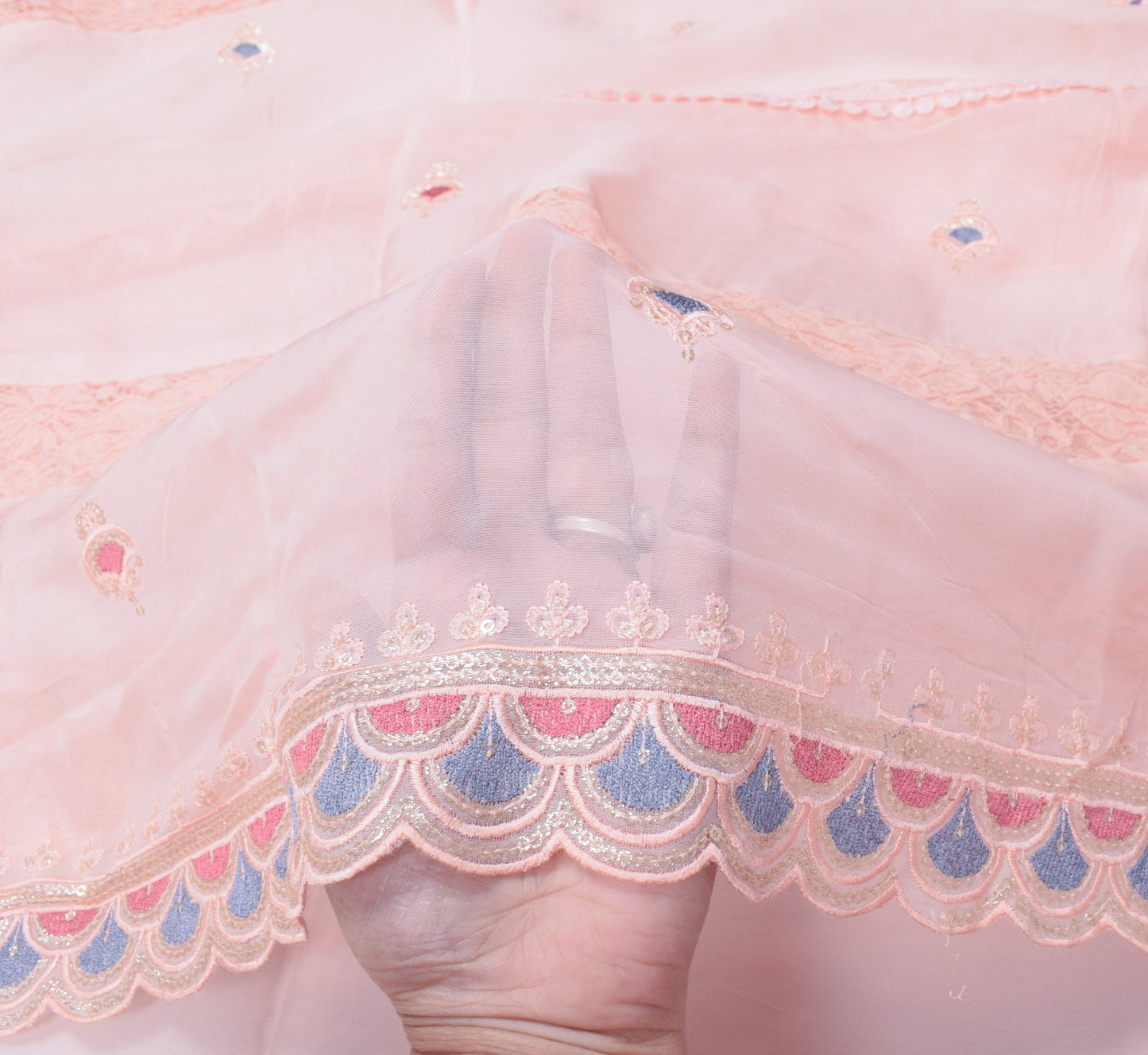 Sushila Vintage Pink Cutwork Dupatta Embroidered Designer Pure Silk Long Stole