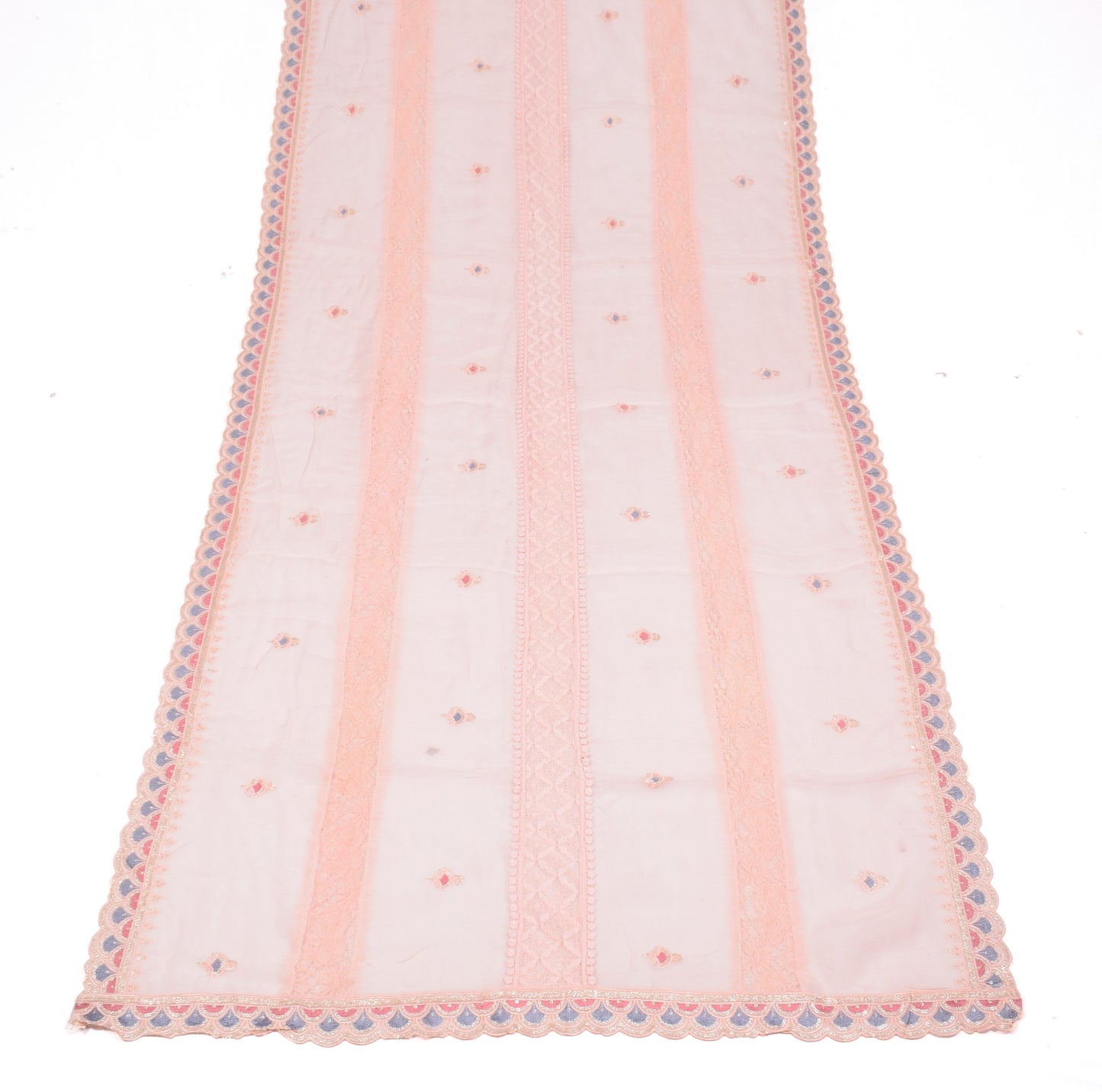 Sushila Vintage Pink Cutwork Dupatta Embroidered Designer Pure Silk Long Stole