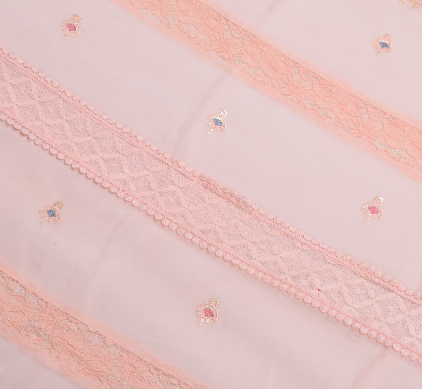 Sushila Vintage Pink Cutwork Dupatta Embroidered Designer Pure Silk Long Stole