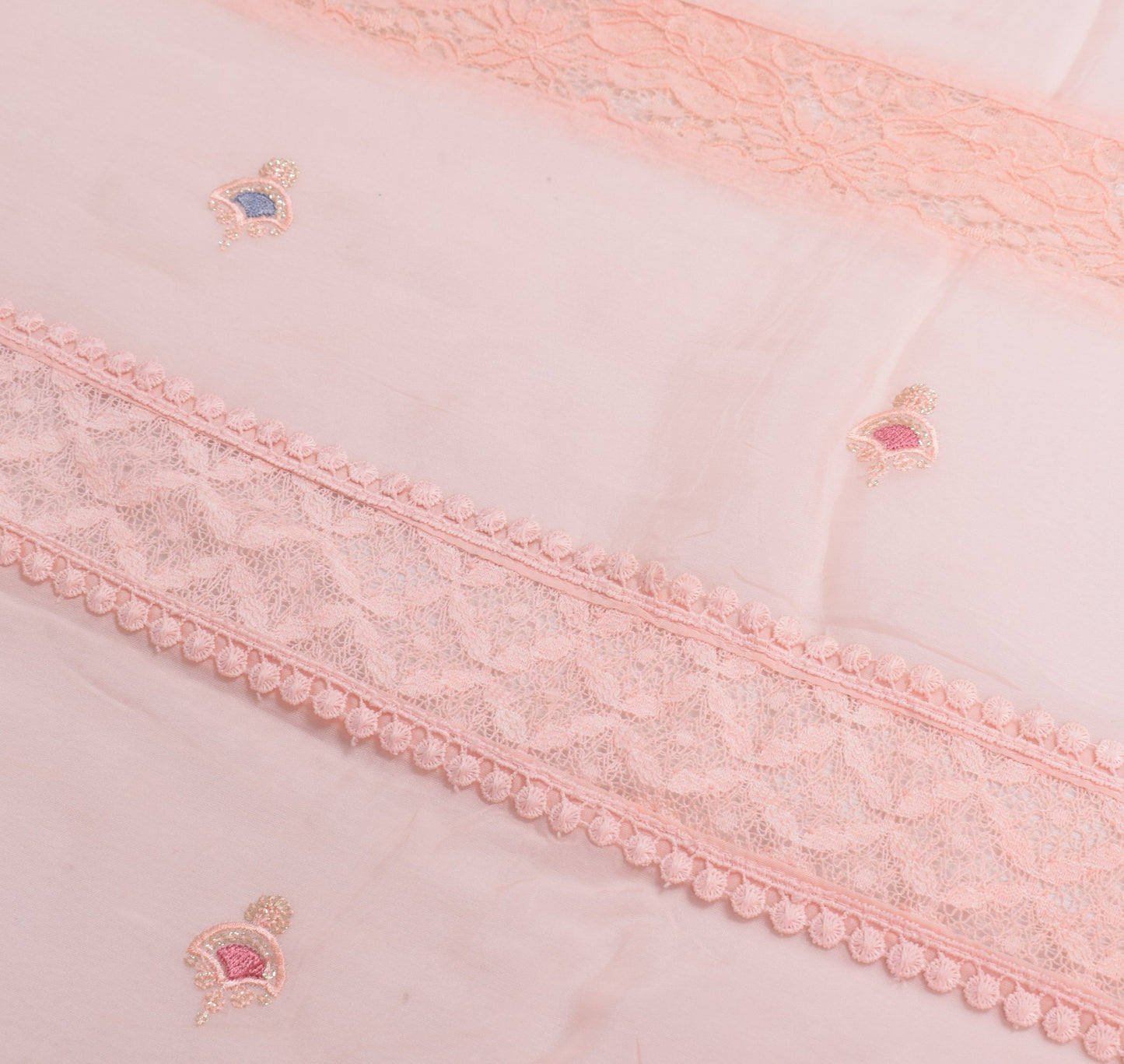 Sushila Vintage Pink Cutwork Dupatta Embroidered Designer Pure Silk Long Stole