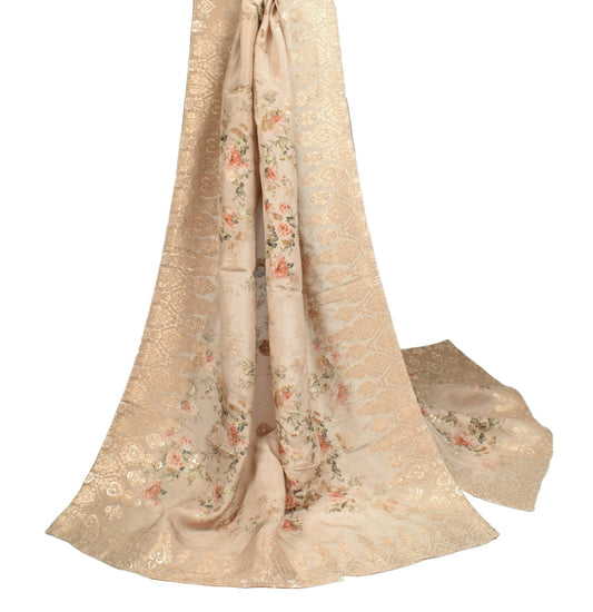 Sushila Vintage Brown Digital Printed Dupatta Zari Woven Pure Silk Long Stole