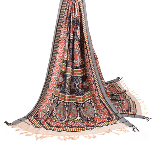 Sushila Vintage Black Pure Woolen Dupatta Printed Floral Soft Indian Long Stole