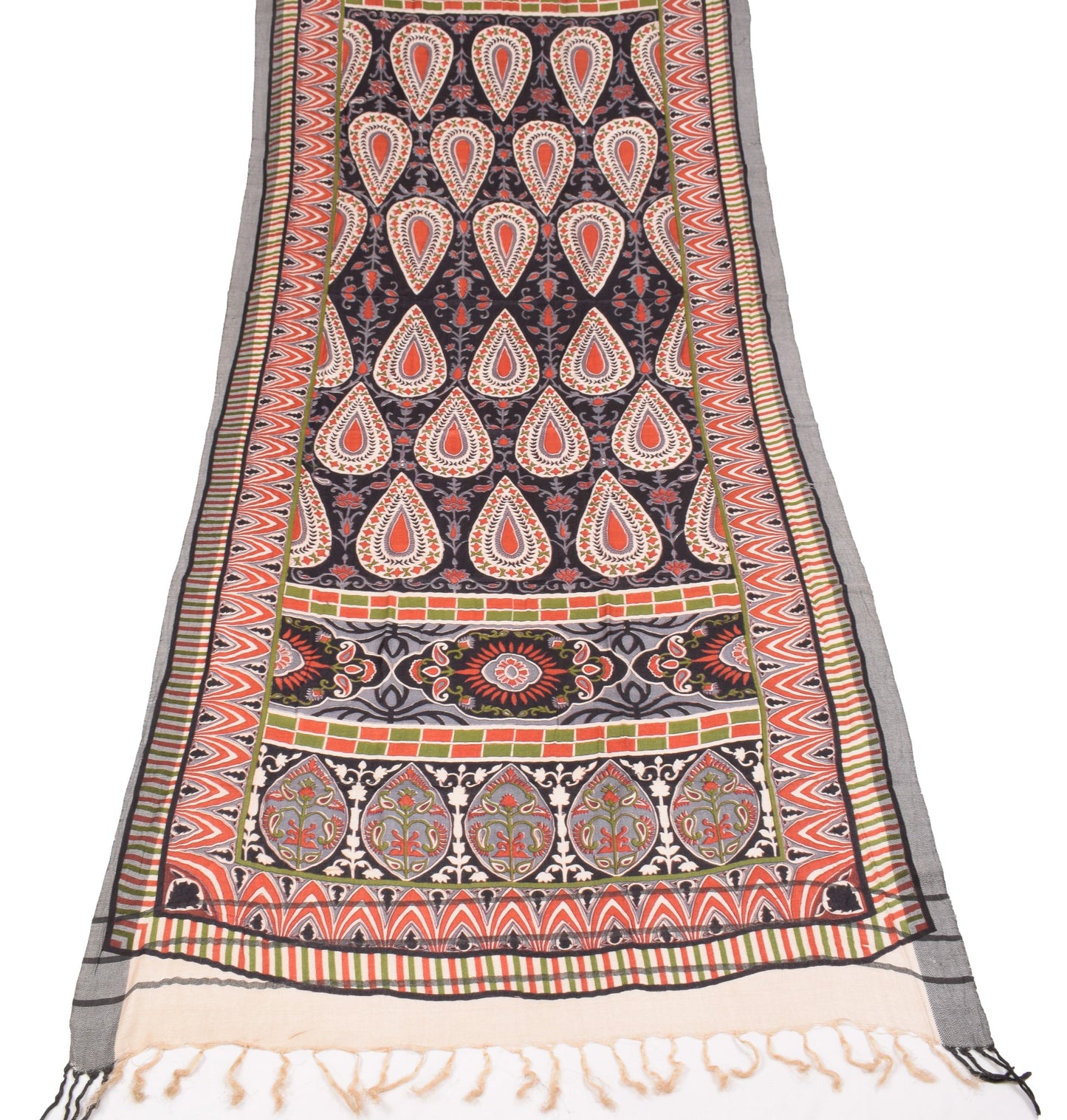Sushila Vintage Black Pure Woolen Dupatta Printed Floral Soft Indian Long Stole