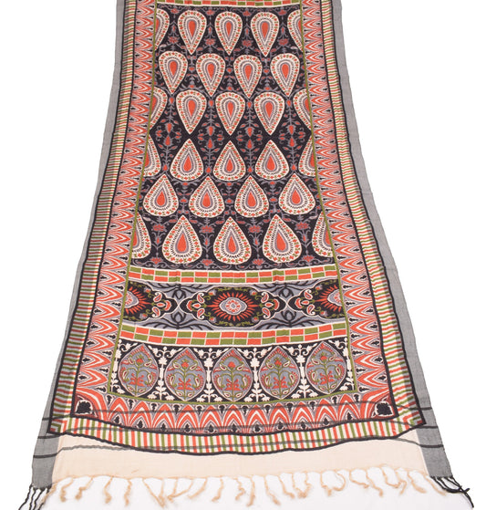 Sushila Vintage Black Pure Woolen Dupatta Printed Floral Soft Indian Long Stole