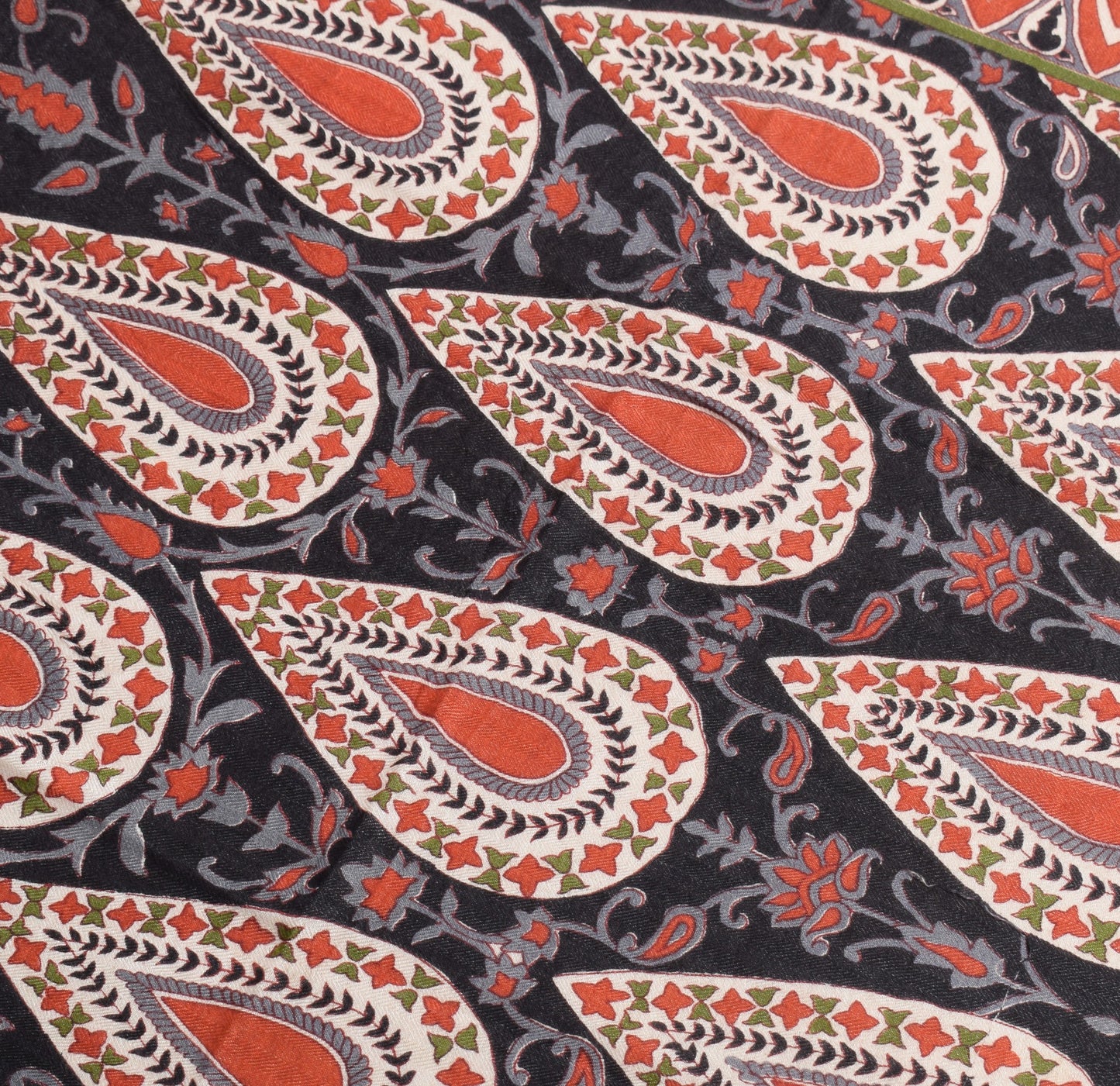 Sushila Vintage Black Pure Woolen Dupatta Printed Floral Soft Indian Long Stole