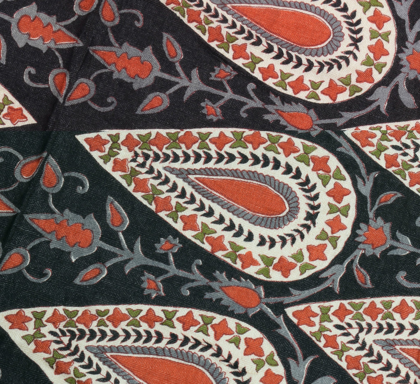 Sushila Vintage Black Pure Woolen Dupatta Printed Floral Soft Indian Long Stole