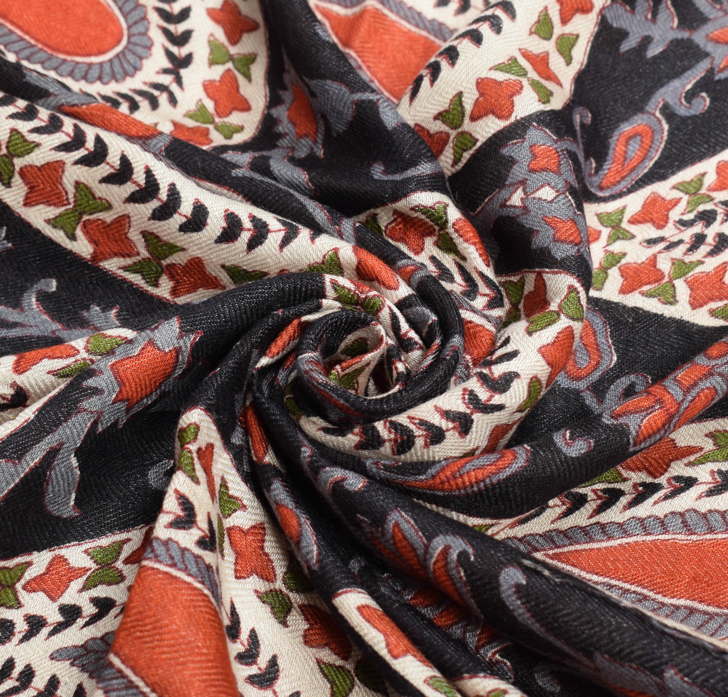 Sushila Vintage Black Pure Woolen Dupatta Printed Floral Soft Indian Long Stole
