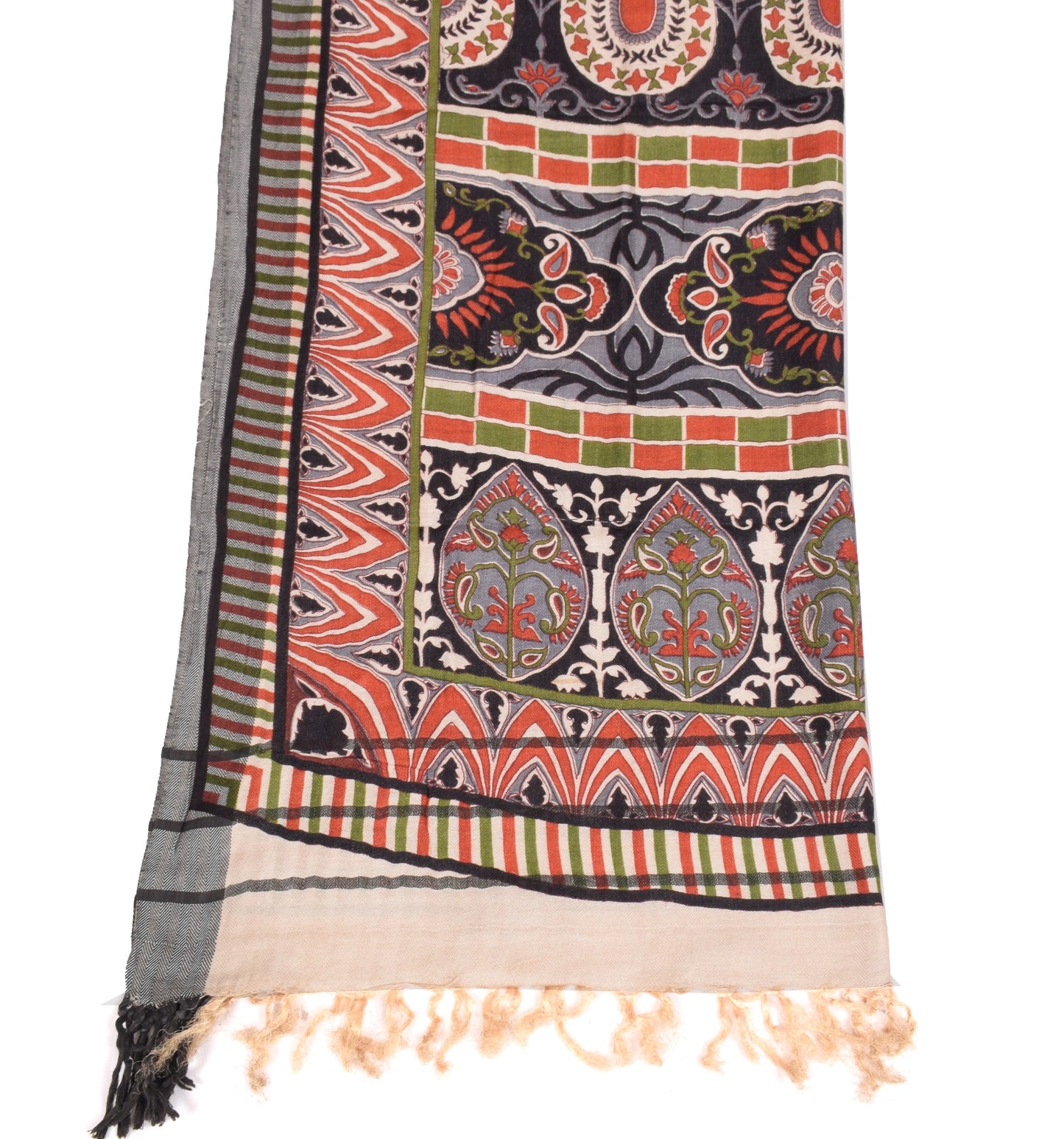 Sushila Vintage Black Pure Woolen Dupatta Printed Floral Soft Indian Long Stole