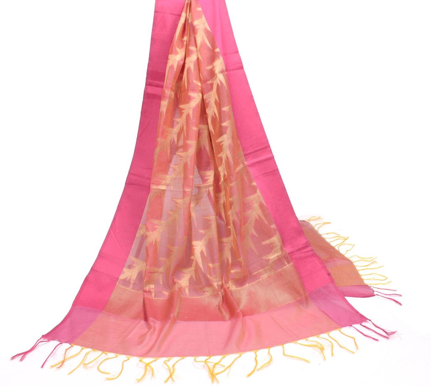 Sushila Vintage Peach Pink Dupatta Woven Art Cotton Silk Banarasi Long Stole