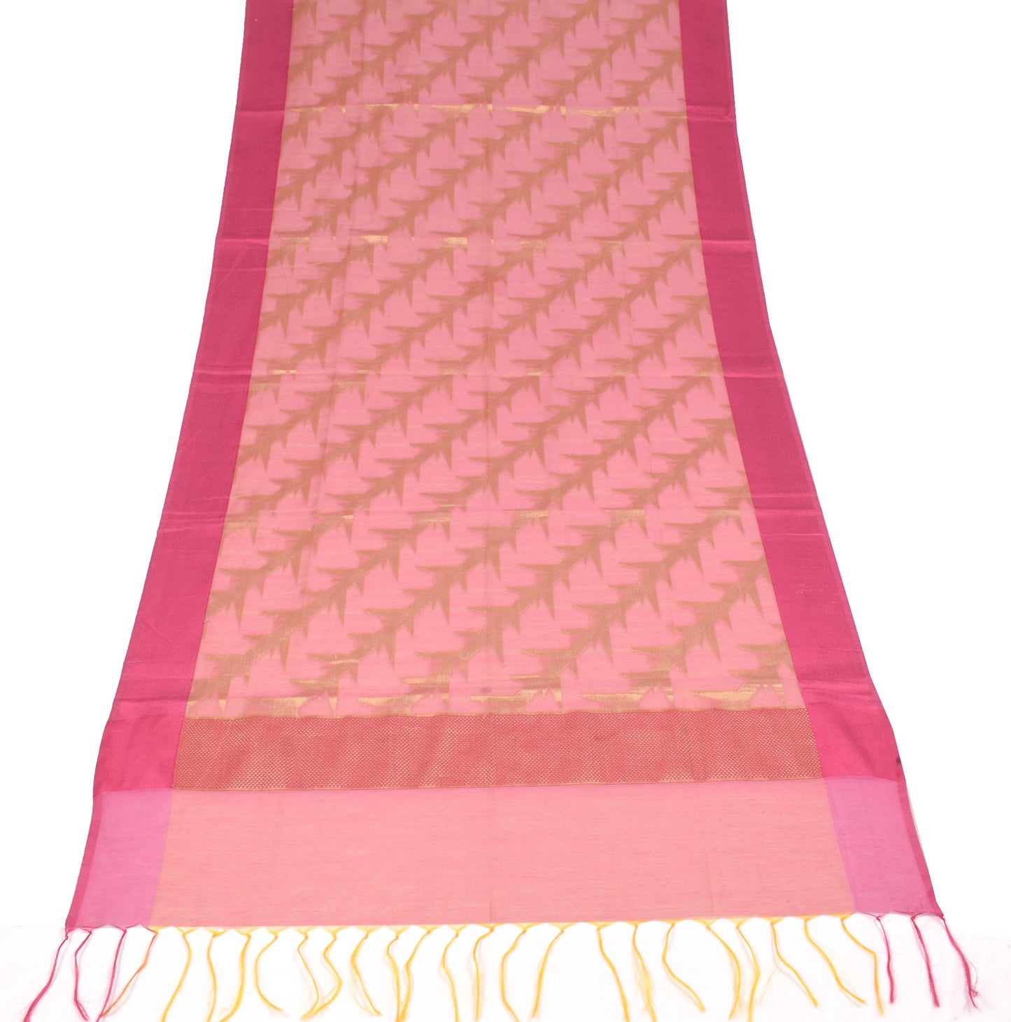 Sushila Vintage Peach Pink Dupatta Woven Art Cotton Silk Banarasi Long Stole