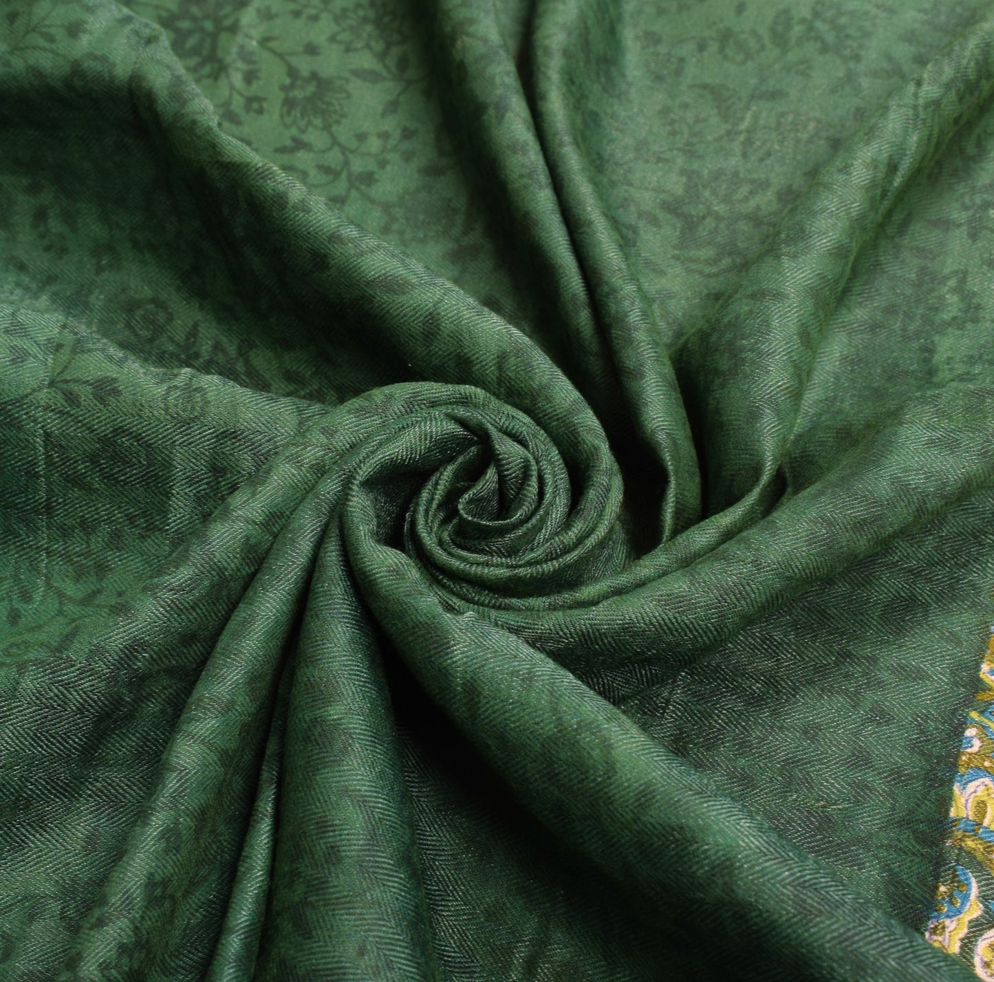 Sushila Vintage Green Floral Dupatta Pure Wolen Hand Block Printed Long Stole