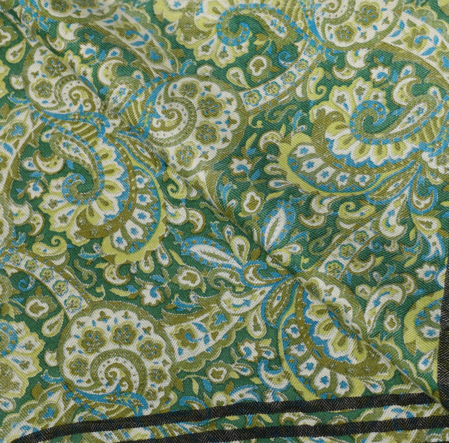 Sushila Vintage Green Floral Dupatta Pure Wolen Hand Block Printed Long Stole