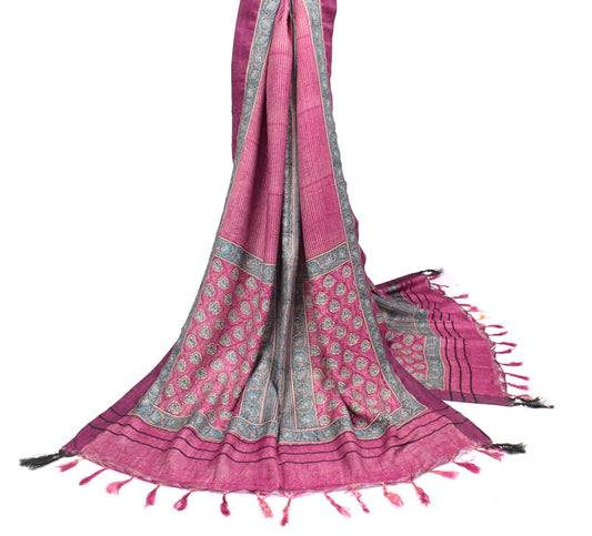 Sushila Vintage Magenta Dupatta Pure Woolen Hand Block Print Soft Long Stole
