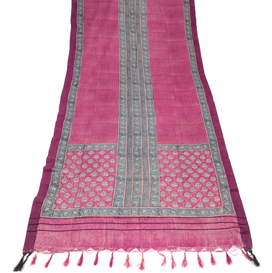 Sushila Vintage Magenta Dupatta Pure Woolen Hand Block Print Soft Long Stole