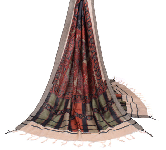 Sushila Vintage Hand Block Print Dupatta Multi-Color Pure Woolen Soft Long Stole