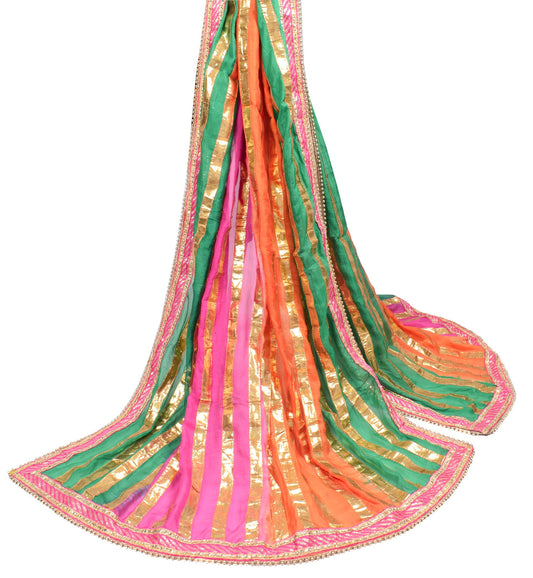 Sushila Vintage Multi-Color Tie-Dye Dupatta 100%Pure Silk Gotta Patti Long Stole