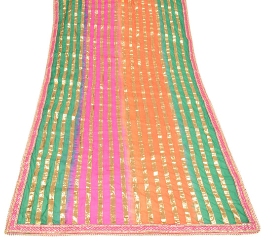 Sushila Vintage Multi-Color Tie-Dye Dupatta 100%Pure Silk Gotta Patti Long Stole