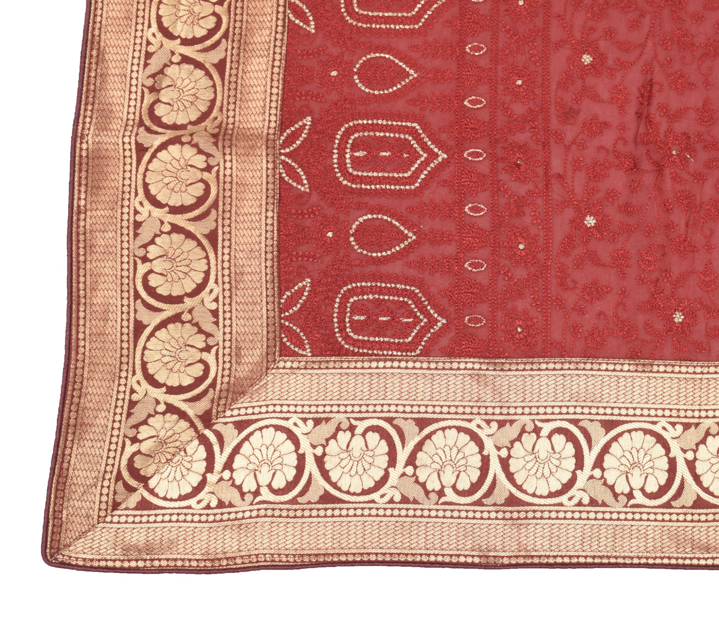 Sushila Vintage Maroon Floral Dupatta Pure Georgette Embroidery Woveb Long Stole