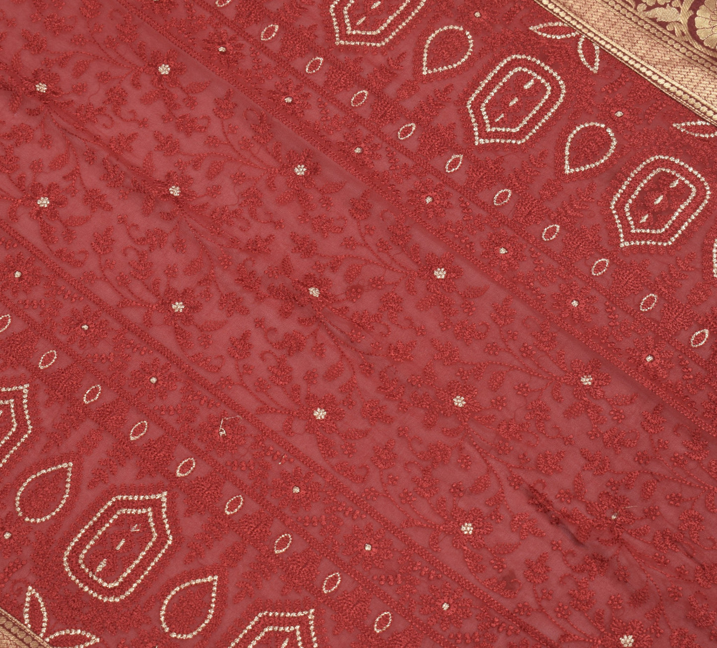 Sushila Vintage Maroon Floral Dupatta Pure Georgette Embroidery Woveb Long Stole