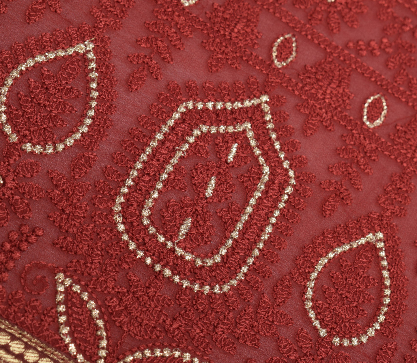 Sushila Vintage Maroon Floral Dupatta Pure Georgette Embroidery Woveb Long Stole