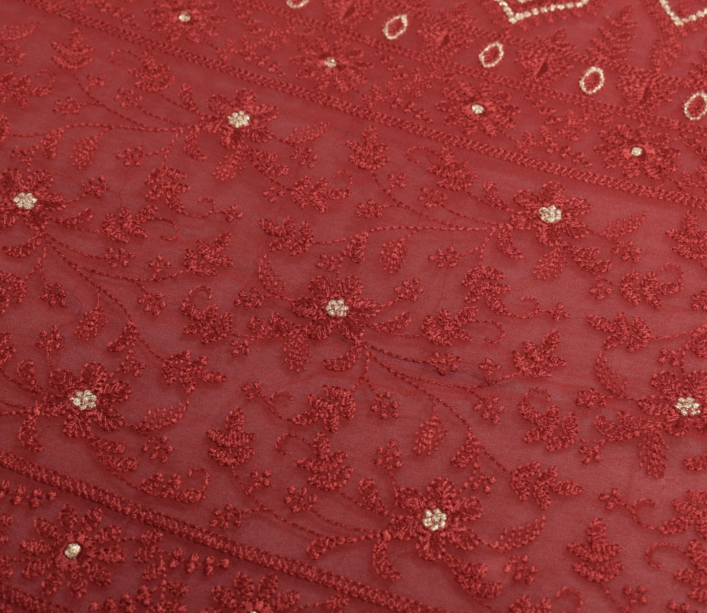 Sushila Vintage Maroon Floral Dupatta Pure Georgette Embroidery Woveb Long Stole