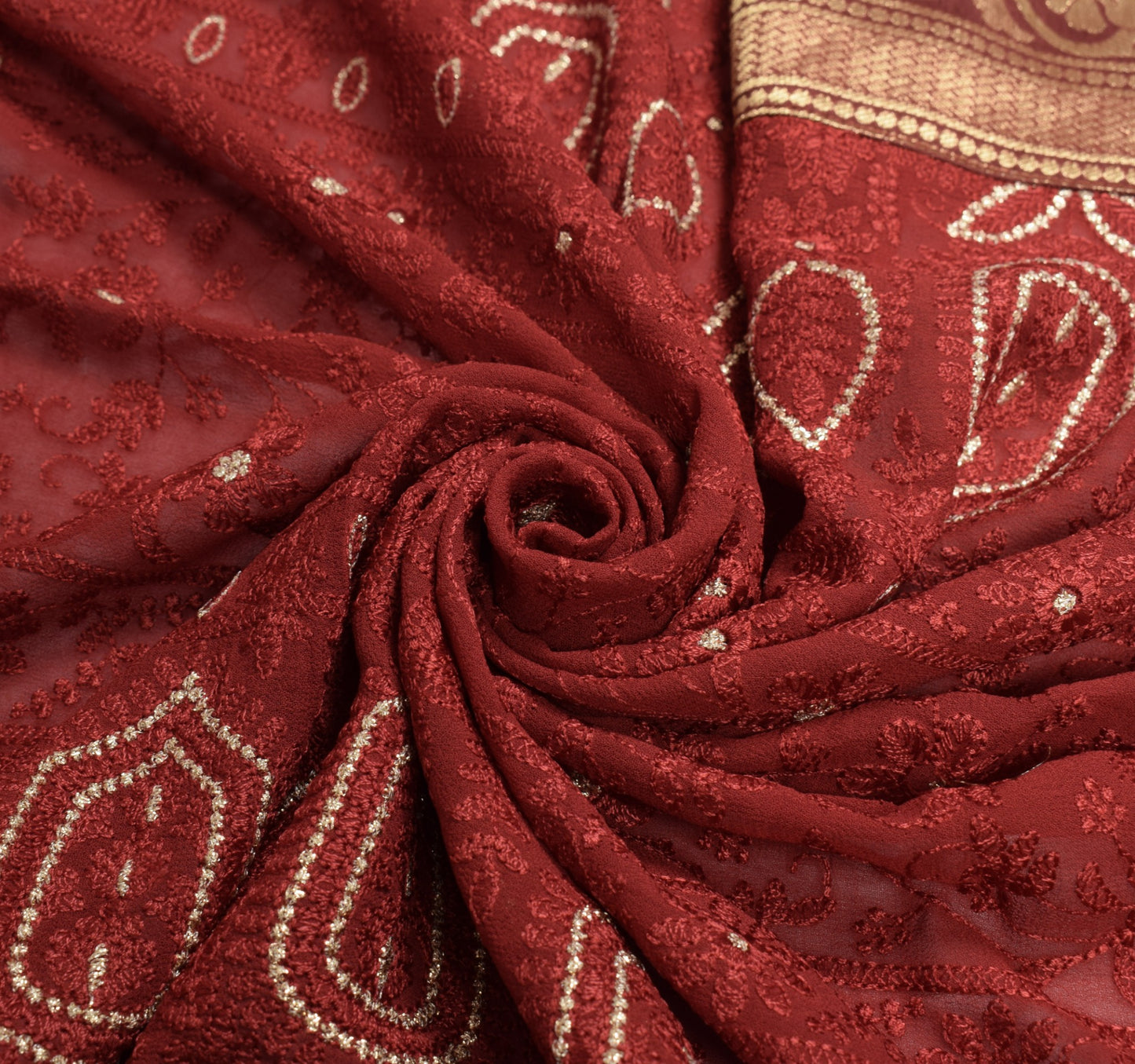 Sushila Vintage Maroon Floral Dupatta Pure Georgette Embroidery Woveb Long Stole