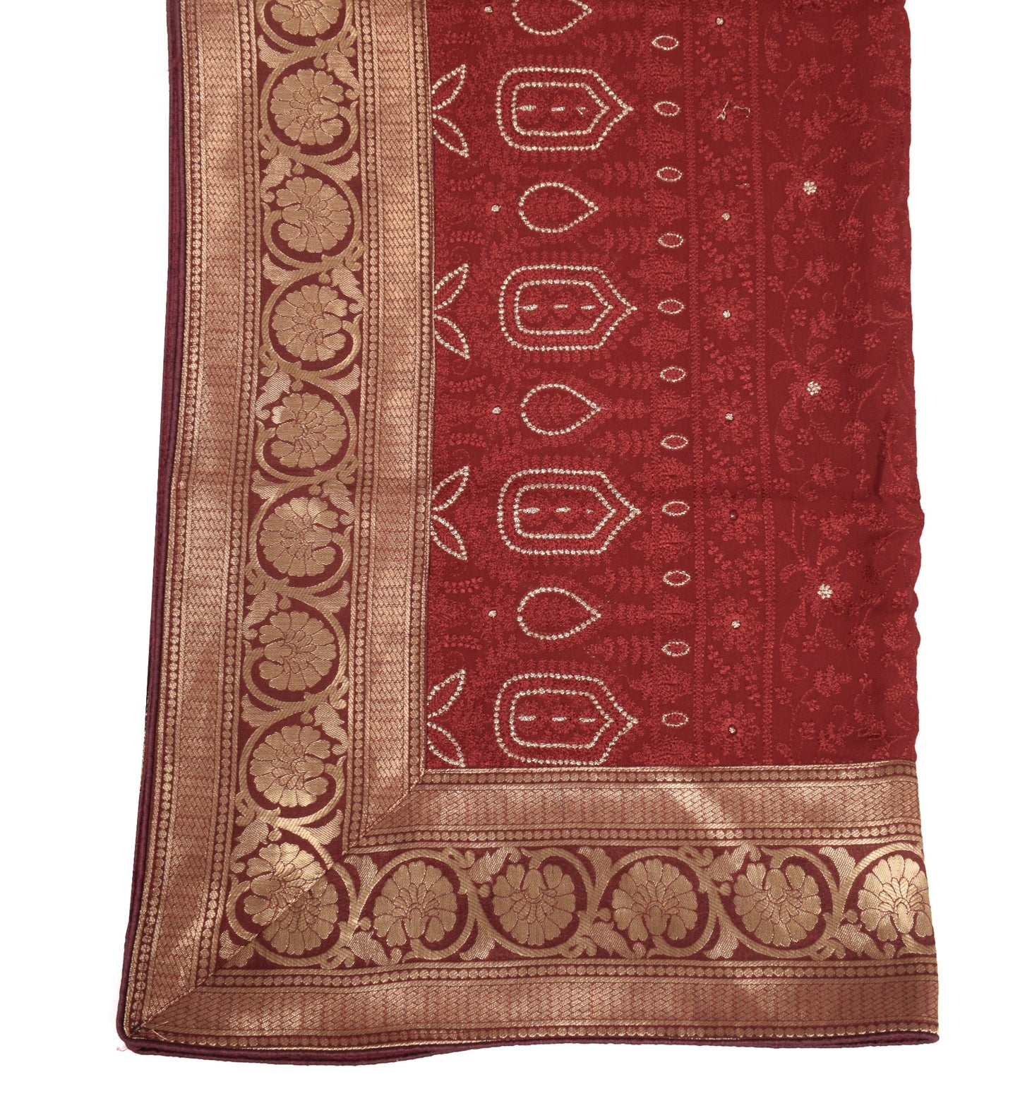 Sushila Vintage Maroon Floral Dupatta Pure Georgette Embroidery Woveb Long Stole