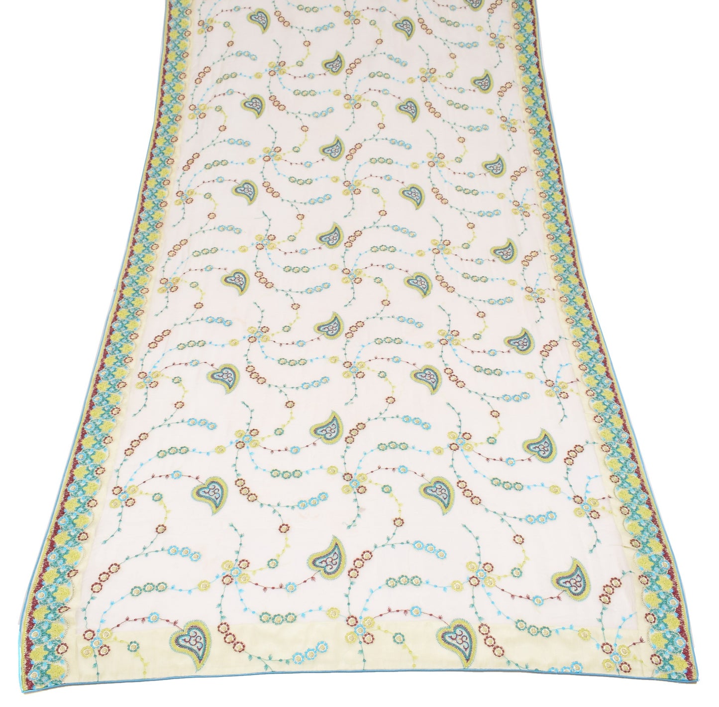 Sushila Vintage White Floral Dupatta Pure Chiffon Embroidered Indian Long Stole