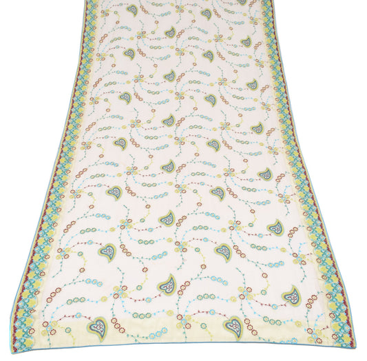 Sushila Vintage White Floral Dupatta Pure Chiffon Embroidered Indian Long Stole