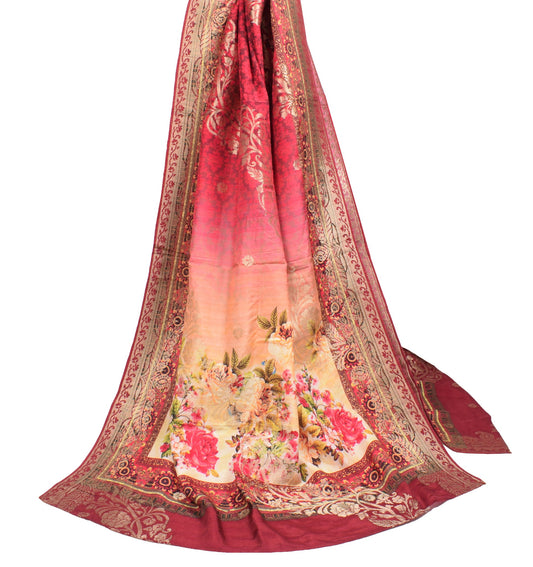 Sushila Vintage Maroon Floral Dupatta Digital Print Woven Cotton Silk Long Stole