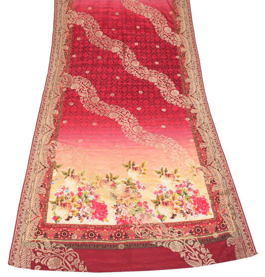 Sushila Vintage Maroon Floral Dupatta Digital Print Woven Cotton Silk Long Stole