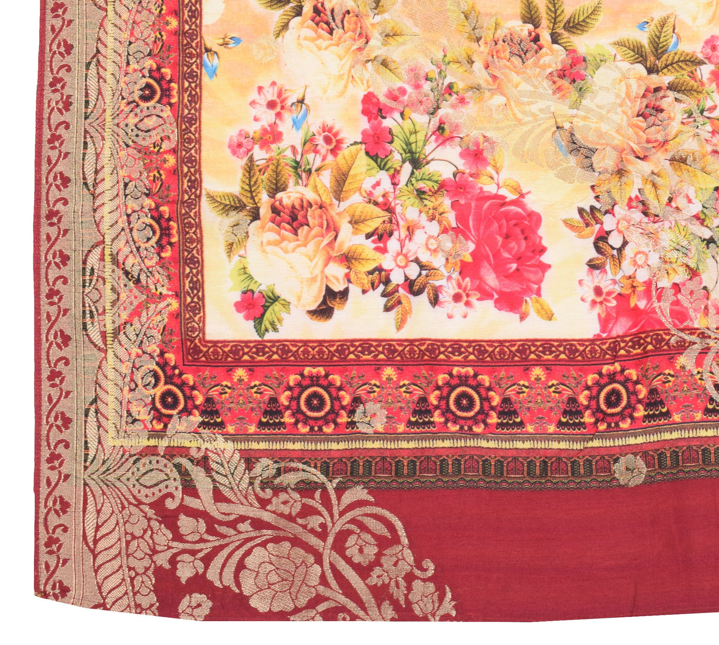 Sushila Vintage Maroon Floral Dupatta Digital Print Woven Cotton Silk Long Stole
