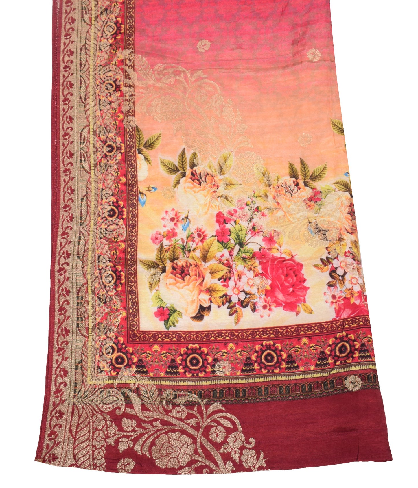 Sushila Vintage Maroon Floral Dupatta Digital Print Woven Cotton Silk Long Stole