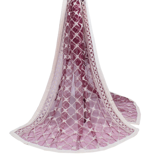 Sushila Vintage Floral Zaal Dupatta Net Mesh Wine Embroidered Ethnic Long Stole