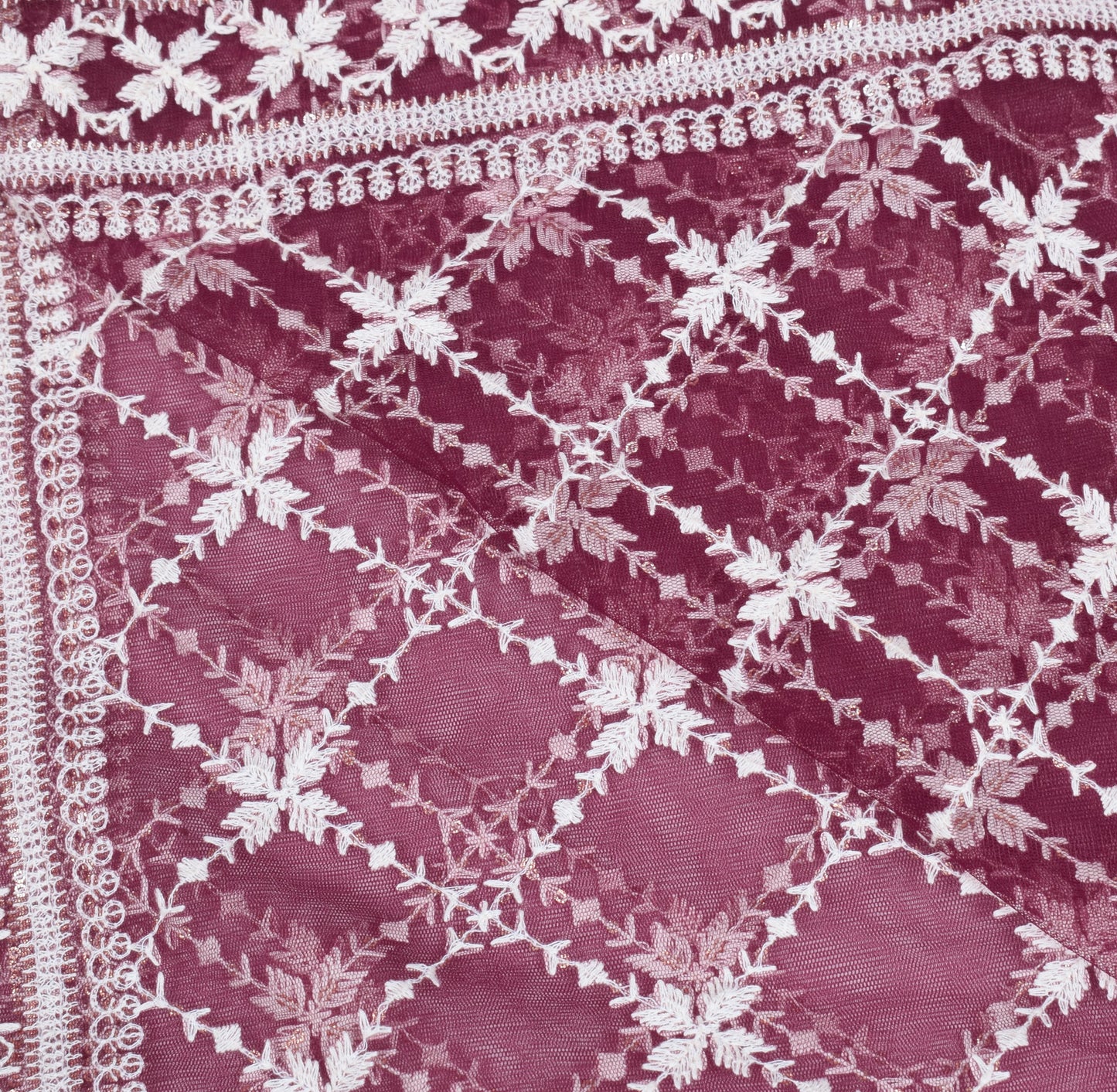 Sushila Vintage Floral Zaal Dupatta Net Mesh Wine Embroidered Ethnic Long Stole