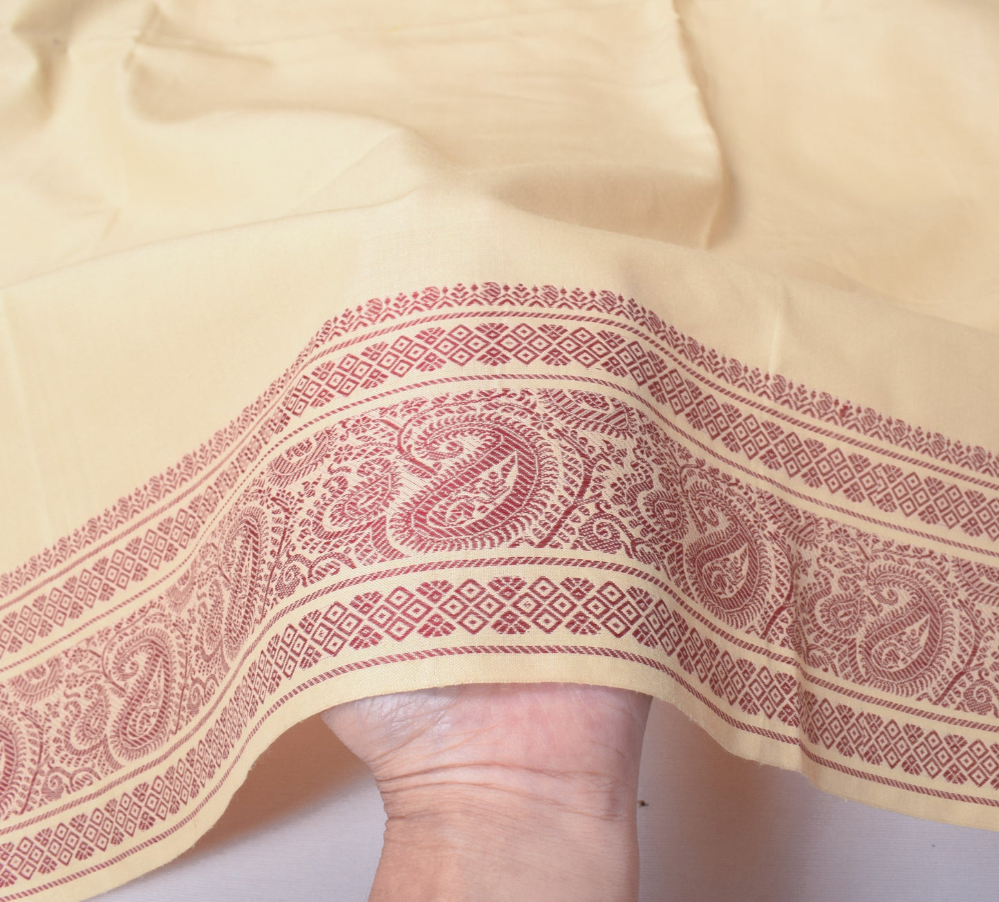 Sushila Vintage Light Brown Dupatta Art Cotton Woven Paisley Indain Long Stole