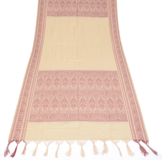 Sushila Vintage Light Brown Dupatta Art Cotton Woven Paisley Indain Long Stole