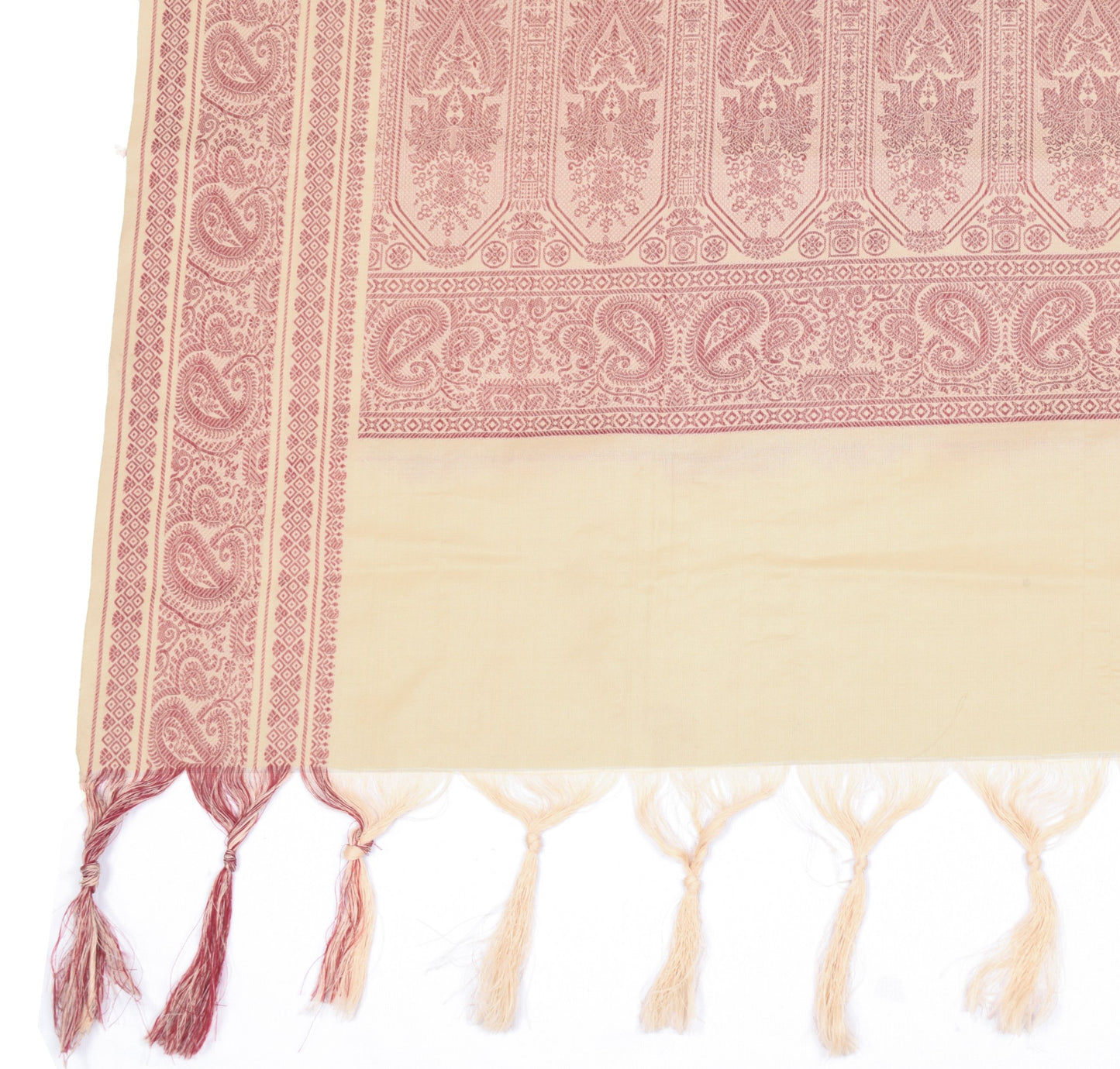 Sushila Vintage Light Brown Dupatta Art Cotton Woven Paisley Indain Long Stole