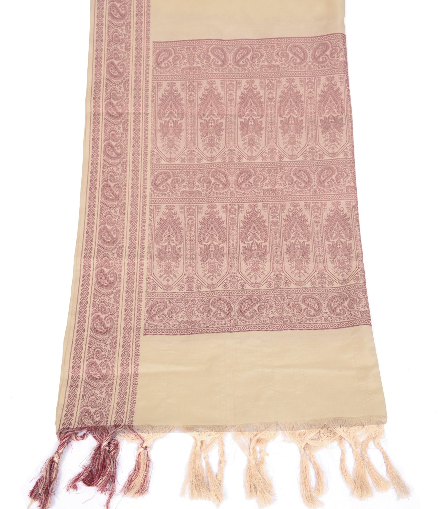 Sushila Vintage Light Brown Dupatta Art Cotton Woven Paisley Indain Long Stole